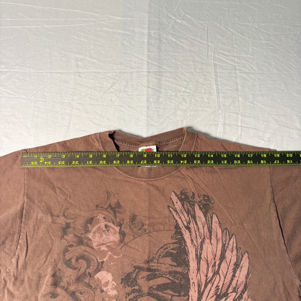 Fruit of the Loom Mens Brown Skull Wing Graphic T-Shirt New York City Large Y2K - Picture 6 of 6